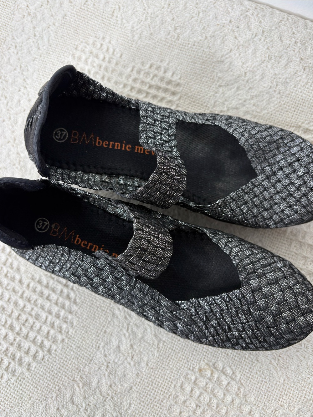 Bernie Mev Lulia Wedge Size 37 Dark Silver Gray Metallic Mary Jane Comfort Shoes - Picture 8 of 8